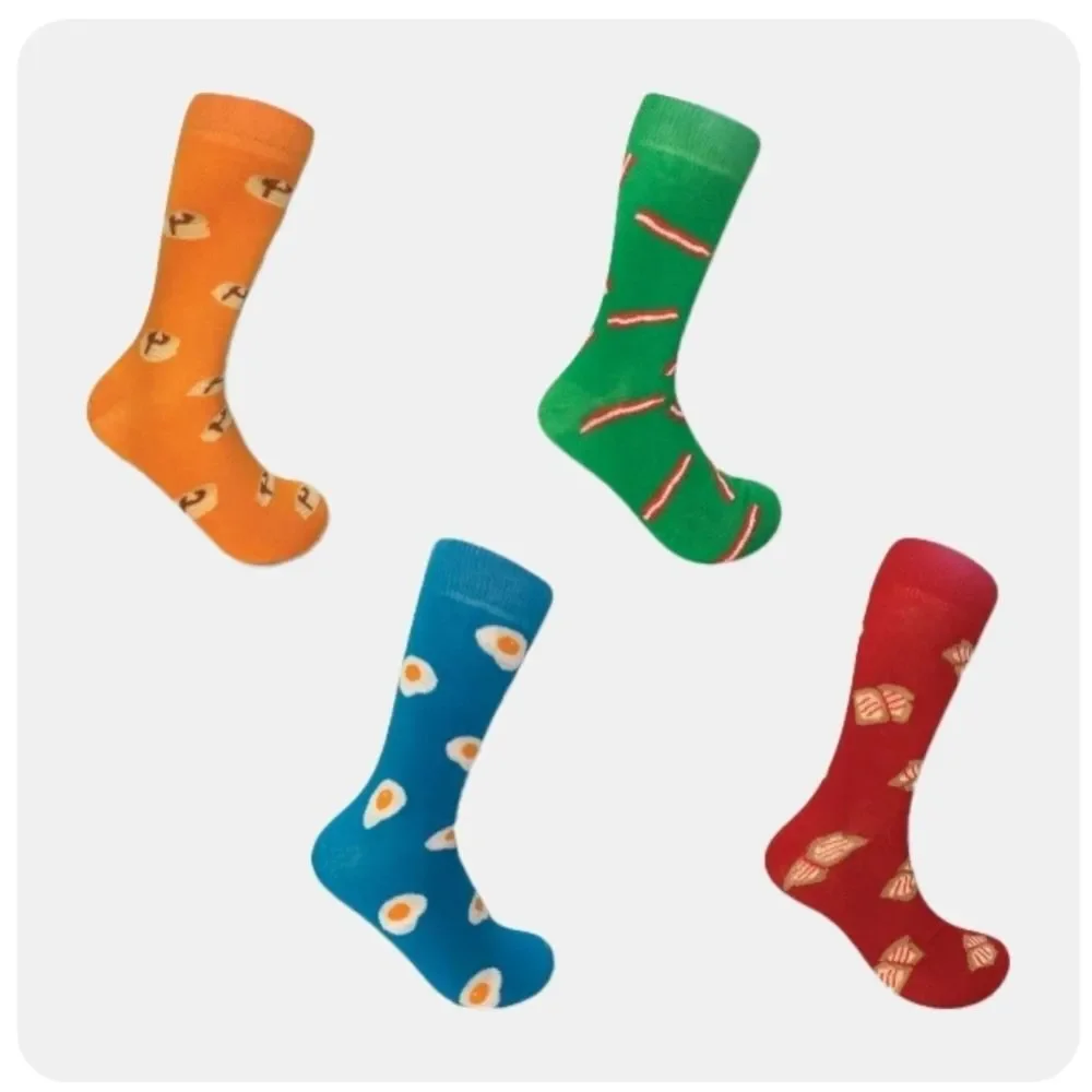 Unisex Breakfast Socks Gift Set - 4 Pair bacon eggs French toast pancake socks